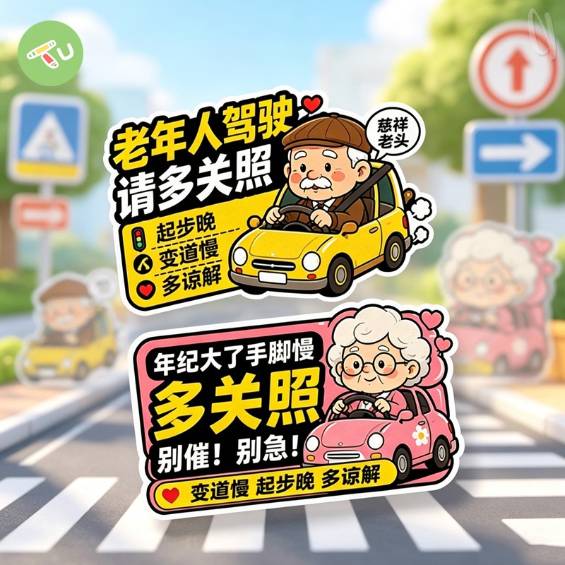 老年人驾驶多关照趣味反光文字汽车摩托电动新手警示划痕遮挡贴纸
