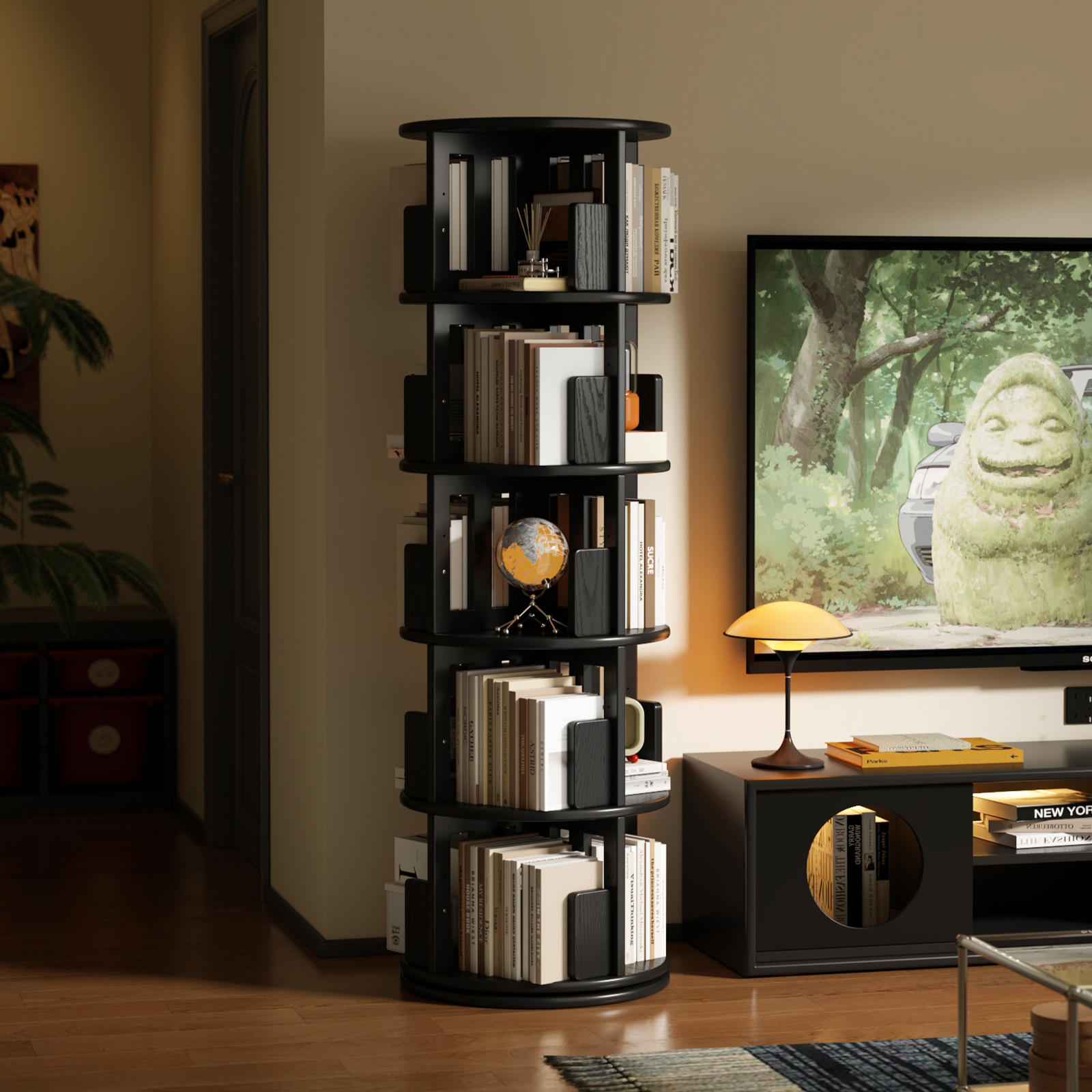 智舍旋转书架360度全实木书柜