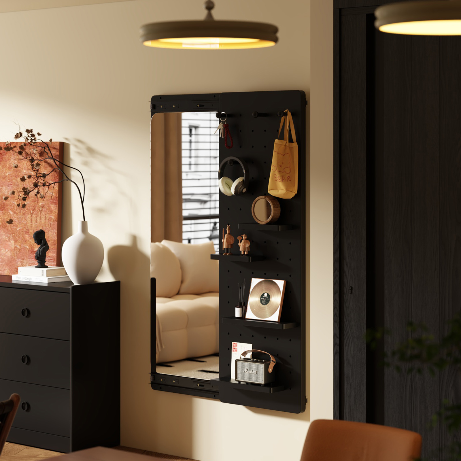 智舍隐形洞洞板穿衣镜实木镜子