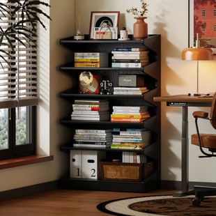 书架实木置物架一体靠墙落地多层收纳储物架客厅家用陈列展示架子