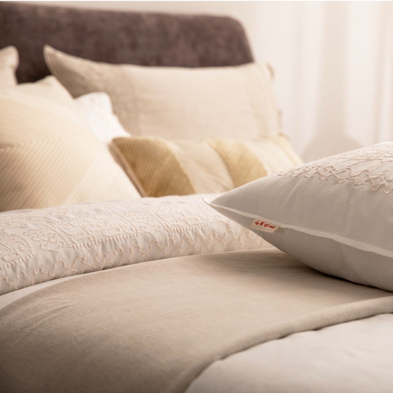 【茹熙】重工浮雕立体刺绣大版复古云雷夔纹刺绣棉麻床单四件套