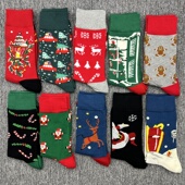 happy袜子男士 圣诞袜瑞典潮牌纯棉圣诞节日气氛经典 欧美中筒袜子