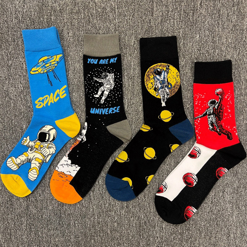 happy潮牌袜大码太空人星球图案