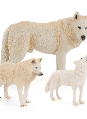 外销热卖 儿童仿真森林动物模型 实心白狼咆哮狼创意沙盘摆件