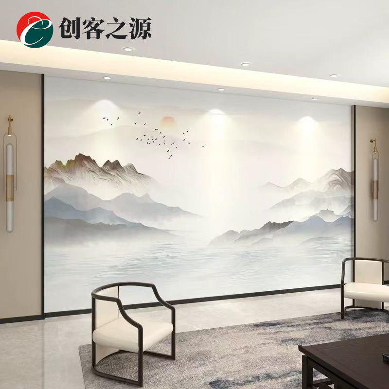 印花壁画热转印墙布国画山水独绣