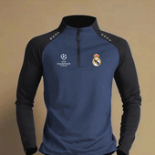 2025皇马曼联巴萨国家队运动拉链长袖 男立领透气速干吸汗T恤