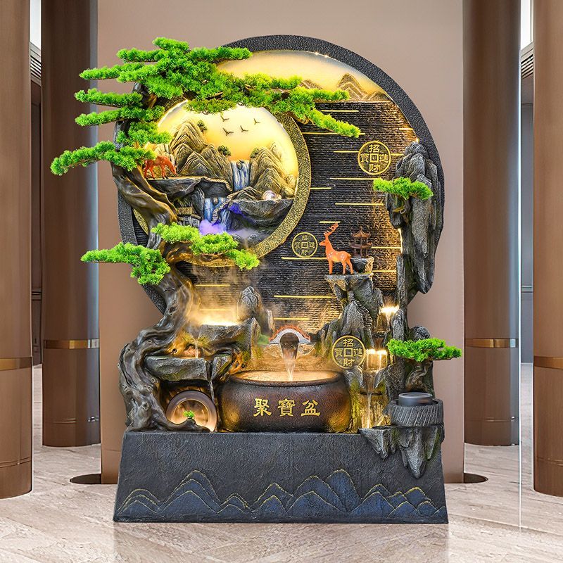 假山流水摆件水幕墙循环风水墙喷泉酒店餐饮客厅公司开业招财装饰