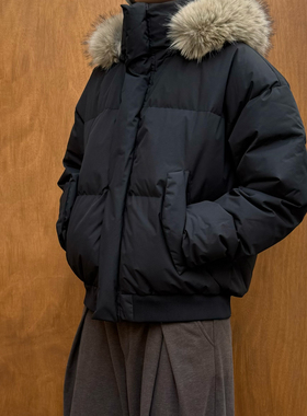 Point lamp日系复古可拆卸毛领连帽羽绒服男女冬季加厚保暖面包服