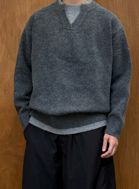 PL日系复古假两件V领套头圆领毛衣男女潮牌宽松休闲质感ins针织衫