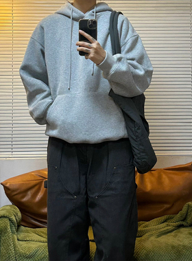Point lamp日系重磅纯色基础连帽卫衣男女潮牌抗皱加厚高密度上衣