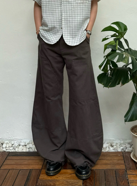 PL美式复古廓形毛边设计休闲裤男女潮牌宽松百搭阔腿拖地伐木裤