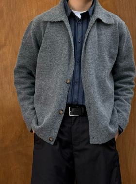 PL春季日系复古老钱风毛衣开衫男潮牌宽松羊毛混纺休闲针织衫外套