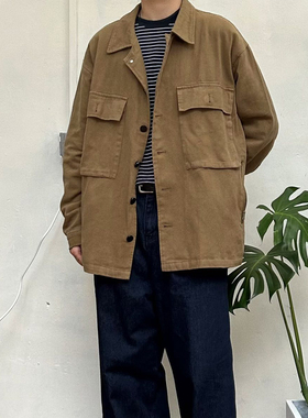 Point lamp做旧水洗复古工装卡其色夹克男日系纯棉休闲中长款外套
