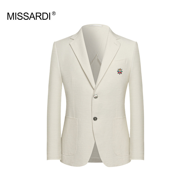 MISSARDI米纱迪 意式春秋高级白色亚麻时尚男士修身西服
