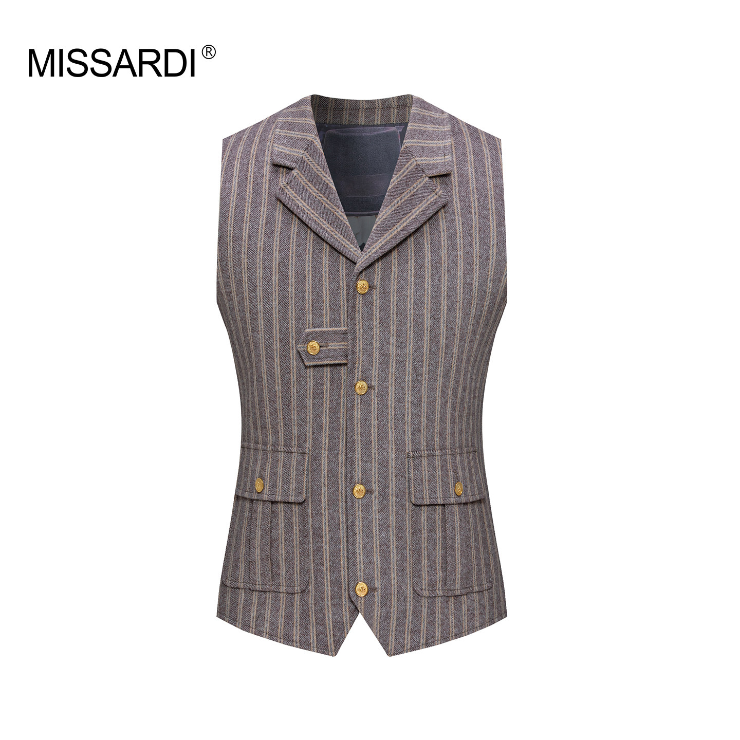 MISSARDI/米纱迪春夏羊毛商务休闲英伦复古咖啡色条纹时尚马甲