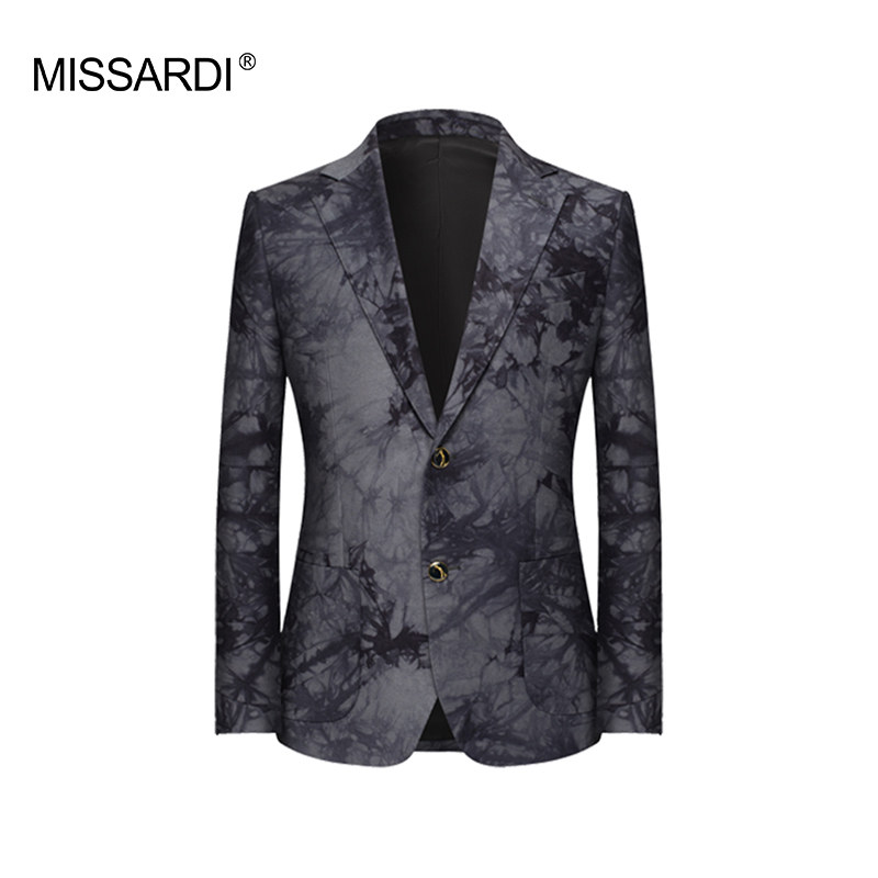 MISSARDI米纱迪意大利丹宁系列水墨竹设计师高端牛仔扎染西服外套