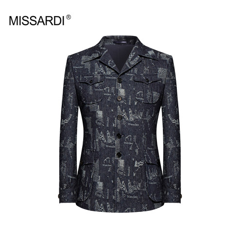 MISSARDI/米纱迪意式休闲丹宁系列之文字记忆宽驳头时尚西装