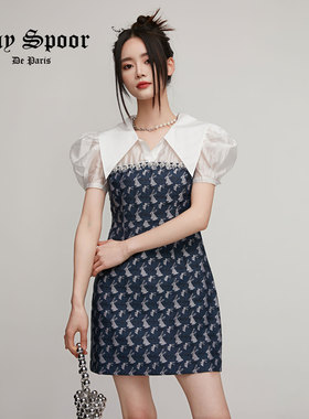 【ANY SPOOR】小众设计师蓝色短袖连衣裙83B234