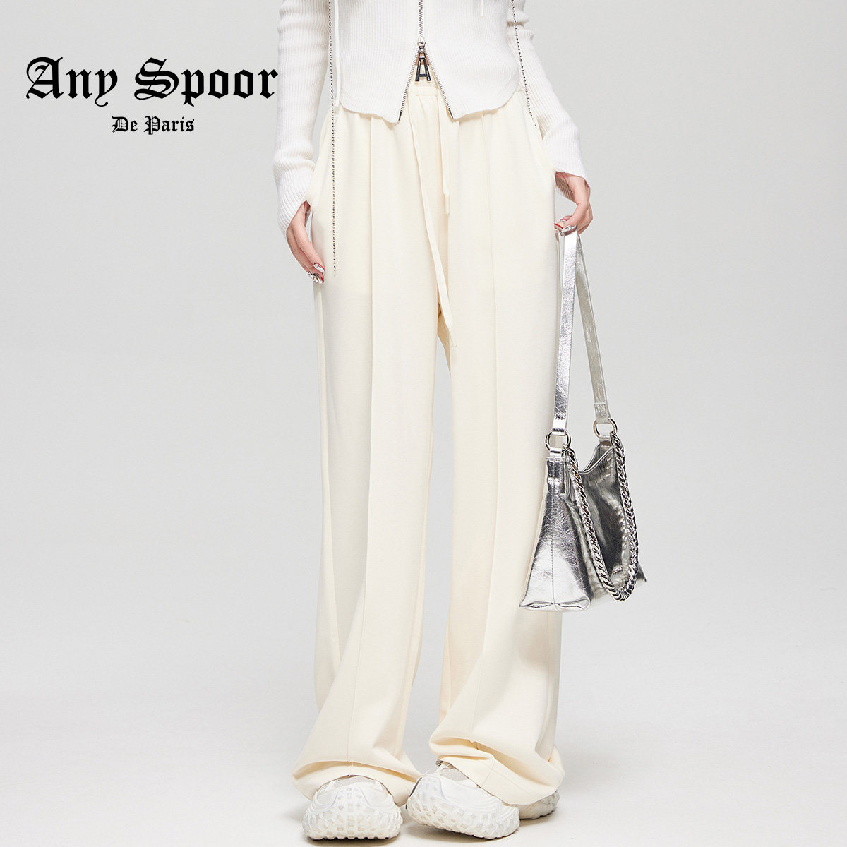 ANYSPOOR莱赛尔抽绳休闲裤女2025年春装新款裤子宽松bf慵懒风