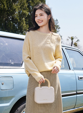 Lucidy/鲁思蒂长袖针织衫女2024新款春秋季时尚圆领宽松套头上衣