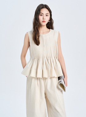 鲁思蒂无袖衬衫2024新款女士夏季休闲时尚设计感小众圆领套头衬衫