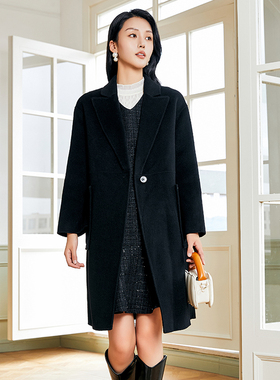 Lucidy/鲁思蒂羊毛双面呢大衣女2024新款秋冬黑色中长款毛呢外套