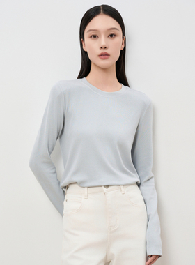 鲁思蒂简约时髦感窄肩设计T恤女2025秋冬新款时尚修身打底上衣