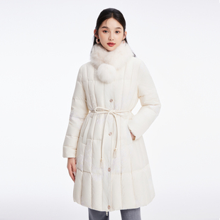LUCIDY/鲁思蒂毛领90白鸭绒收腰羽绒服女2025冬季新款通勤外套