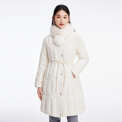 LUCIDY/鲁思蒂毛领90白鸭绒收腰羽绒服女2025冬季新款通勤外套