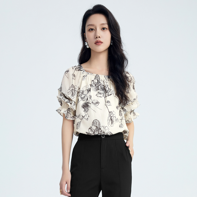 鲁大师印花短袖设计感衬衫