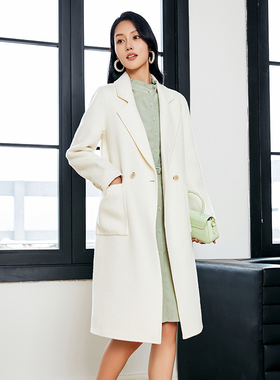 Lucidy/鲁思蒂羊毛双面呢大衣女2024新款秋冬小个子长款毛呢外套