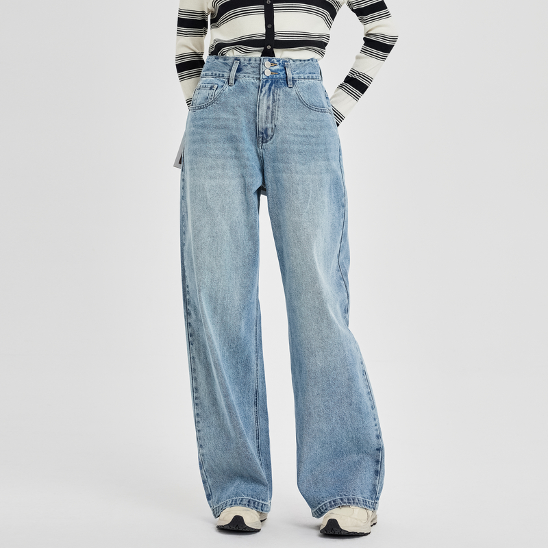 鲁思蒂牛仔阔腿裤女cleanfit长裤
