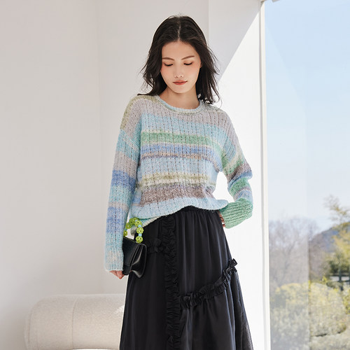 彩条纹长袖针织衫Lucidy/鲁思蒂