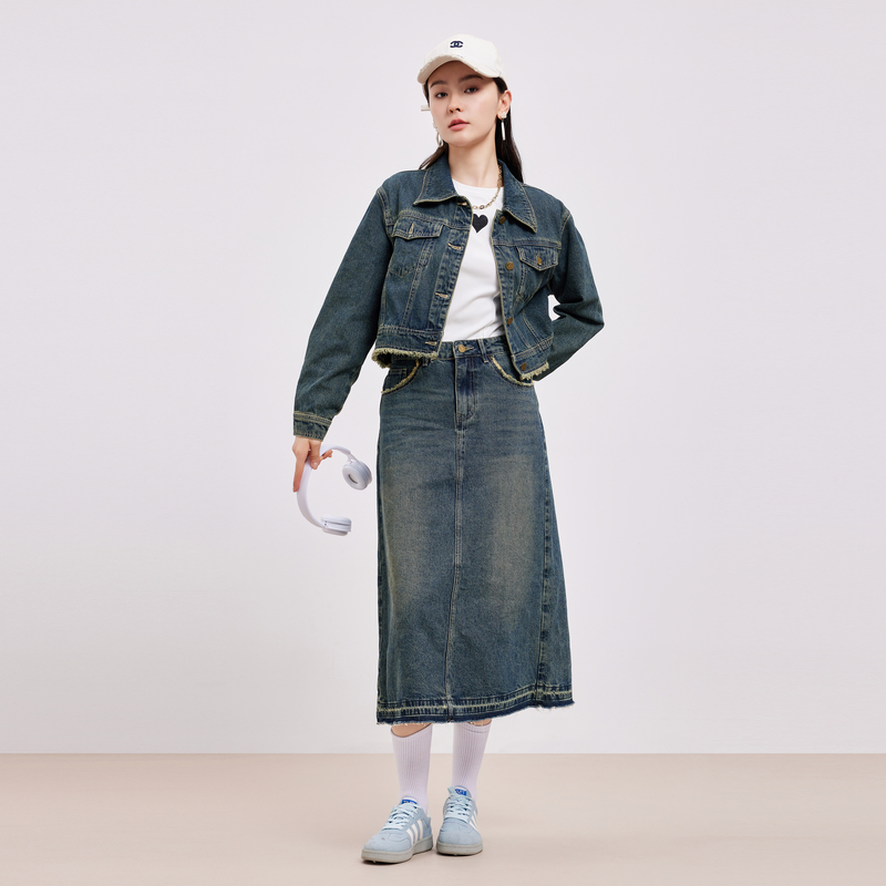 鲁思蒂牛仔半身裙休闲开叉