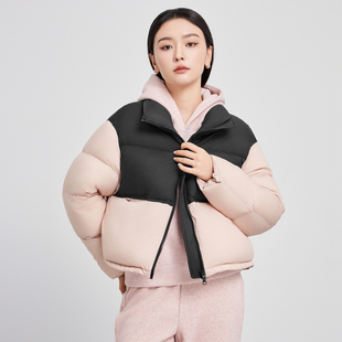 鲁思蒂撞色羽绒服2024新款女冬季高领轻薄保暖气质时尚白鸭绒外套