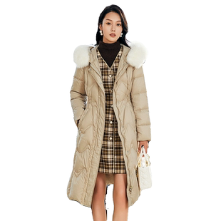 Lucidy/鲁思蒂长款羽绒服女冬季2024新款毛领连帽加厚白鸭绒外套