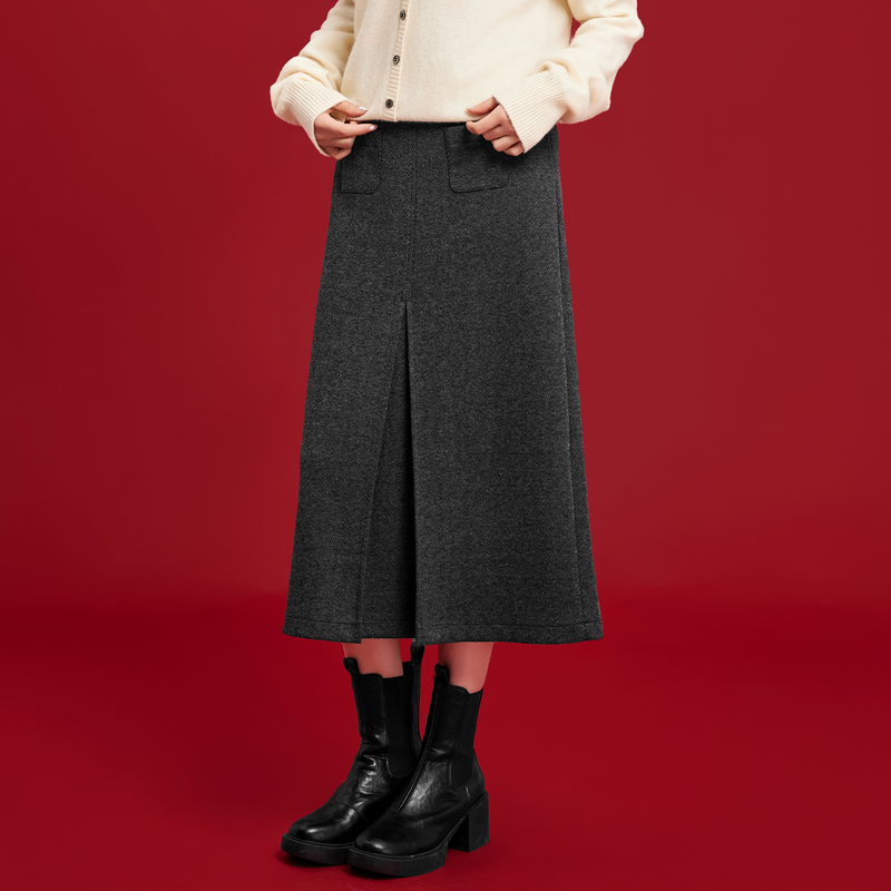 鲁思蒂毛呢半身裙中长款