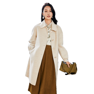 Lucidy/鲁思蒂羊毛双面呢大衣女2024年新款秋冬季嘉兴中长款外套