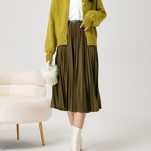 通勤简约中长款 新品 A字裙高腰百褶半身裙女 鲁思蒂2022冬季 Lucidy