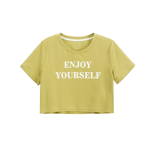 Lucidy/鲁思蒂短袖t恤女2024新款夏季字母印花时尚圆领短款上衣潮