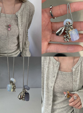 天然石葡萄串项链水滴吊坠高级感