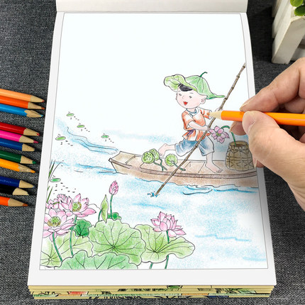 中国画白描临摹画册本入门篇描摹本儿童山水动物人物禽鸟花卉风景涂色书画画本底稿画稿素材绘画入门初学大全毛笔国画工笔线稿