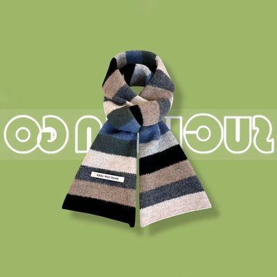 彩虹条马海毛围巾女冬季韩版拼色