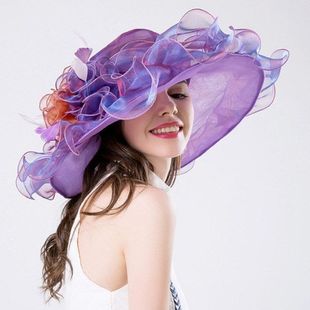 大花防紫外线子女2024时装纱帽炫彩夏季大沿新款太阳帽欧美遮阳帽