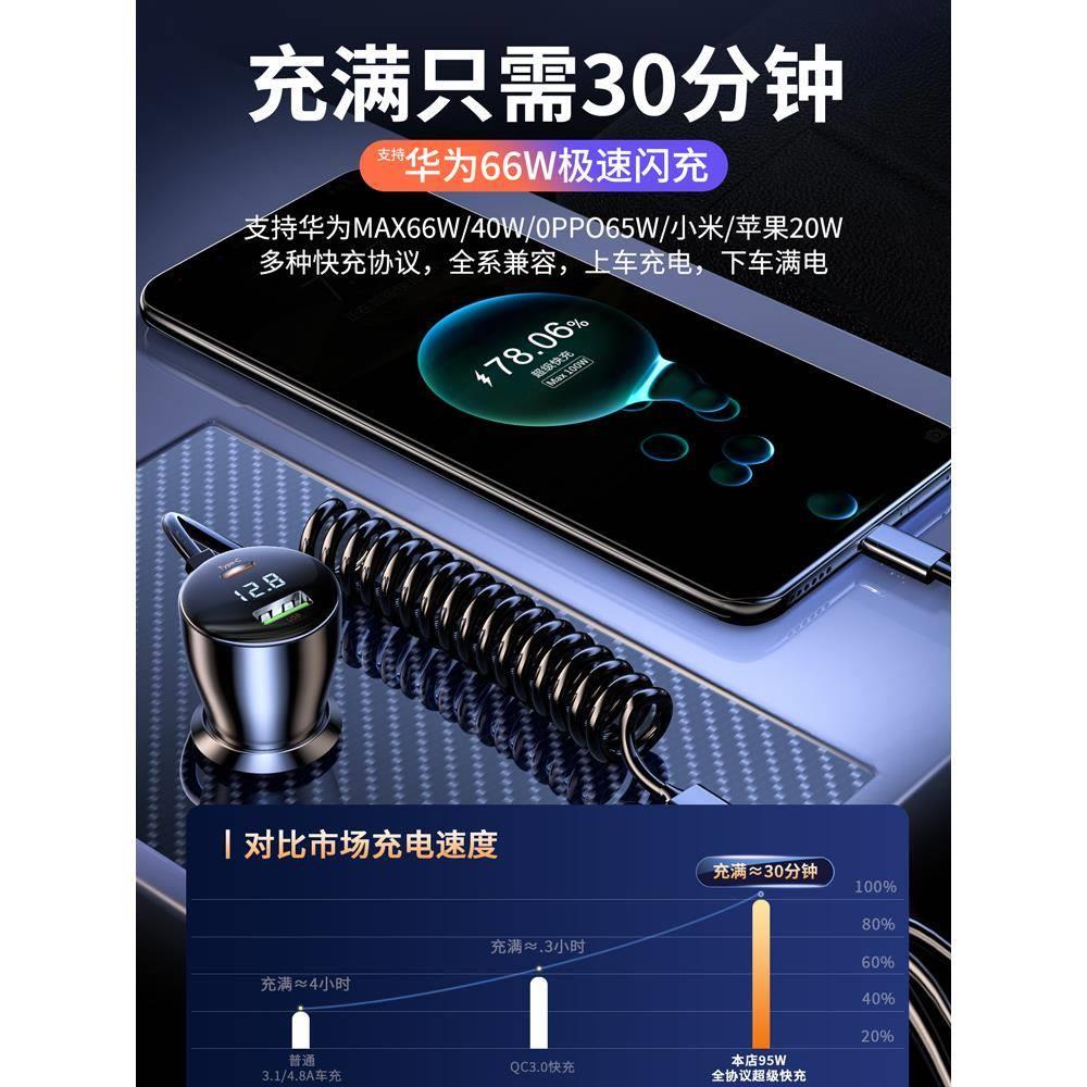 车载充电器快充usb汽车用点烟器转换插头一拖三手机超级快冲