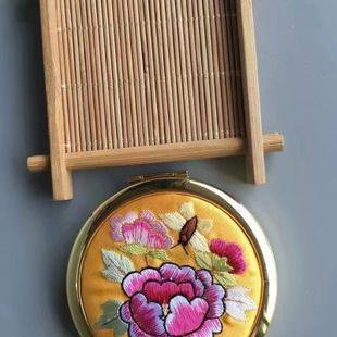 玉玲湘绣手工刺绣小圆镜子化妆补妆镜随身携带湖湘特色小礼品手工