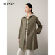 HONRN 红人绿色休闲衬衣领牛角扣风衣外套女中长款 春秋HH11OF099