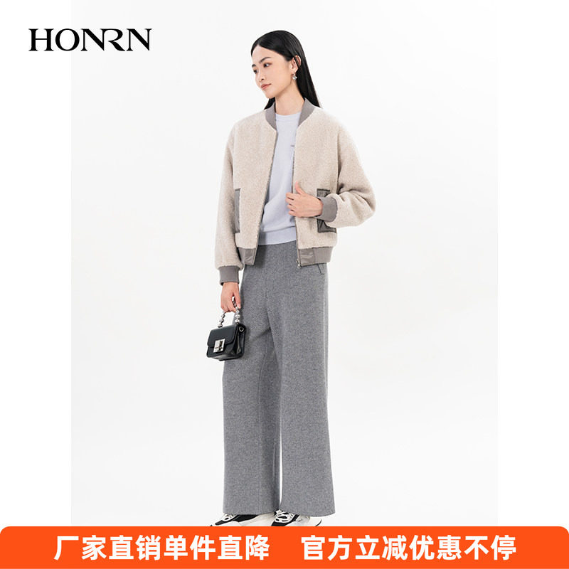 HONRN/红人休闲短款正反两穿羊羔毛毛外套上衣女秋冬季HH55OS586