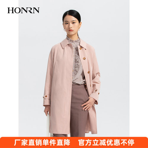 HONRN通勤双排扣中长款风衣