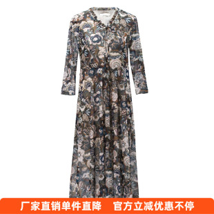 HONRN/红人洋气碎花修身显身材遮肚子减龄显瘦a字连衣裙女春秋款